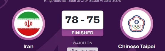 伊朗末节发力21分逆转中国台北晋级四强！下场对阵澳大利亚！