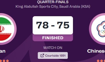 伊朗末节发力21分逆转中国台北晋级四强！下场对阵澳大利亚！